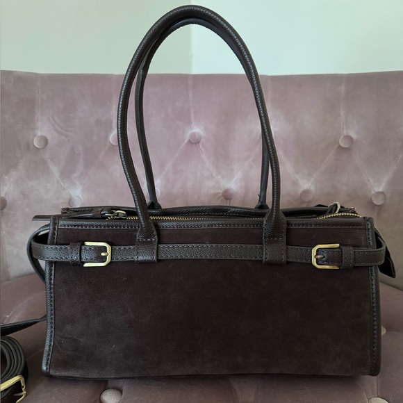 Dark Brown Suede Handbag - Picture 1 of 9